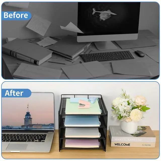 Alt view image 4 of 7 - 4-Tier Paper Organizer Letter Tray, Desk Organizers and Accessories, Office Desk Accessories, Desktop File Organizer for Office, Home or School, Black