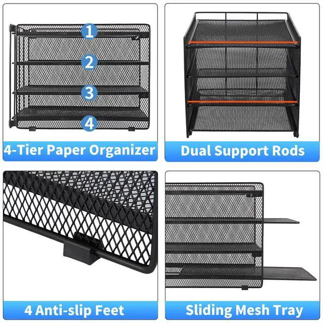 Alt view image 3 of 7 - 4-Tier Paper Organizer Letter Tray, Desk Organizers and Accessories, Office Desk Accessories, Desktop File Organizer for Office, Home or School, Black