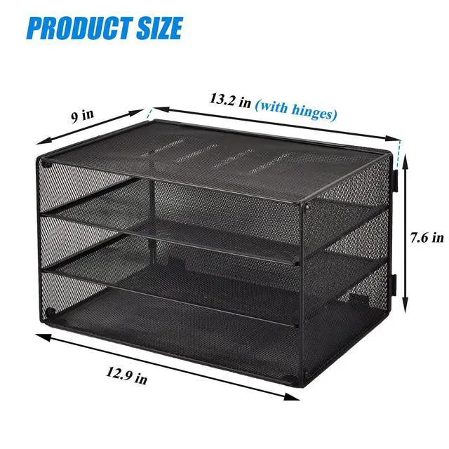 Alt view image 5 of 7 - 3 Tier Mesh Desk Organizer Tray, File Paper Letter Folder Holder Desktop Paper Sorter Mail Organization Rack Storage Accessories, for Office Home School Classroom, Black