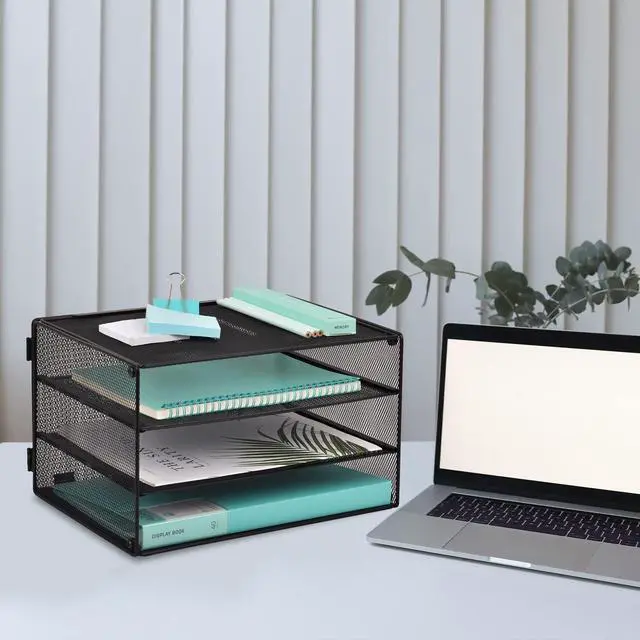 Alt view image 7 of 7 - 3 Tier Mesh Desk Organizer Tray, File Paper Letter Folder Holder Desktop Paper Sorter Mail Organization Rack Storage Accessories, for Office Home School Classroom, Black