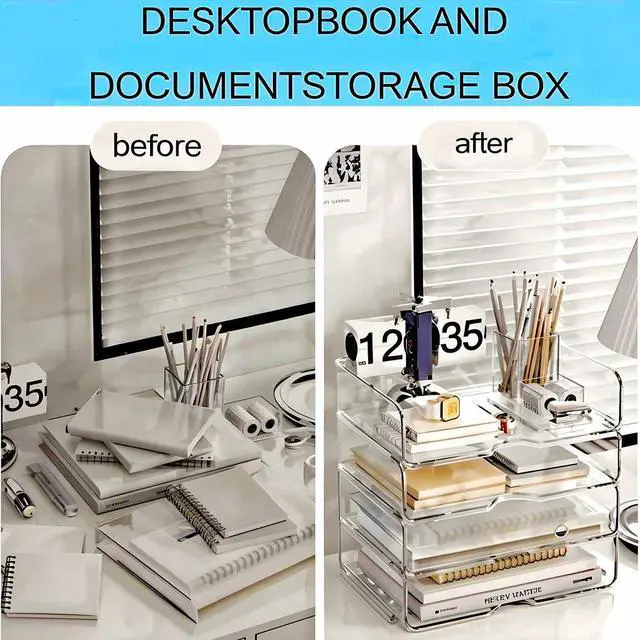 Alt view image 2 of 7 - Large Capacity Desk Organizer, 4 Tier Paper Organizer, File Organizer for Desk, Stackable Paper Tray for Office, Home and School