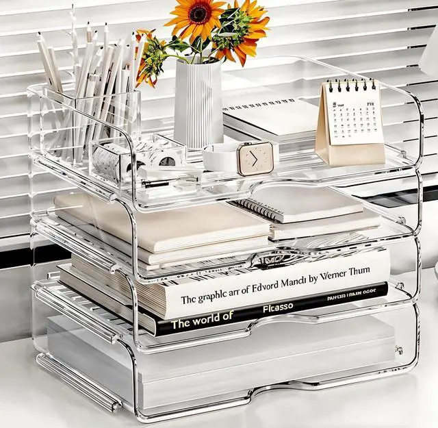 Alt view image 3 of 7 - Large Capacity Desk Organizer, 4 Tier Paper Organizer, File Organizer for Desk, Stackable Paper Tray for Office, Home and School