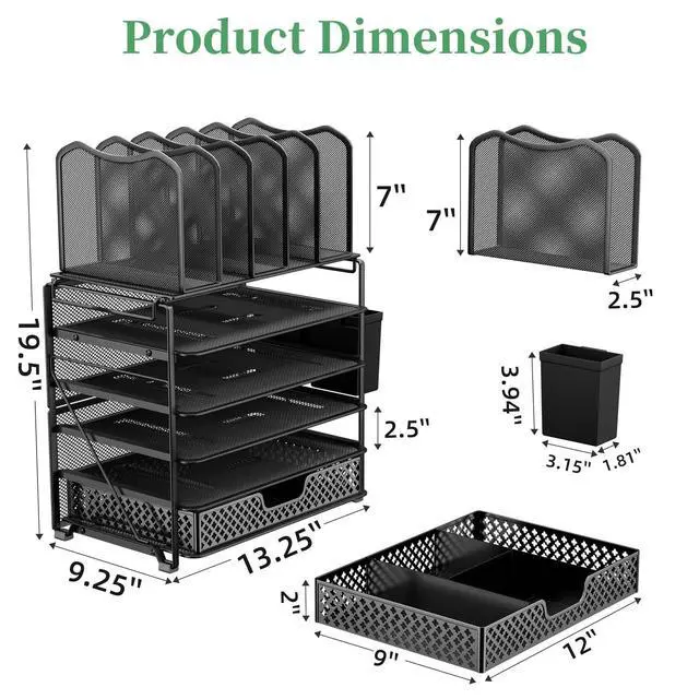 Alt view image 6 of 7 - 5 Tier Mesh Desk File Organizer, Paper Letter Tray File Holder with Sliding Drawer Organizer for Office Home, Black