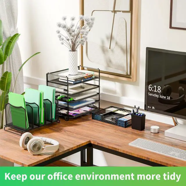 Alt view image 4 of 7 - 5 Tier Mesh Desk File Organizer, Paper Letter Tray File Holder with Sliding Drawer Organizer for Office Home, Black