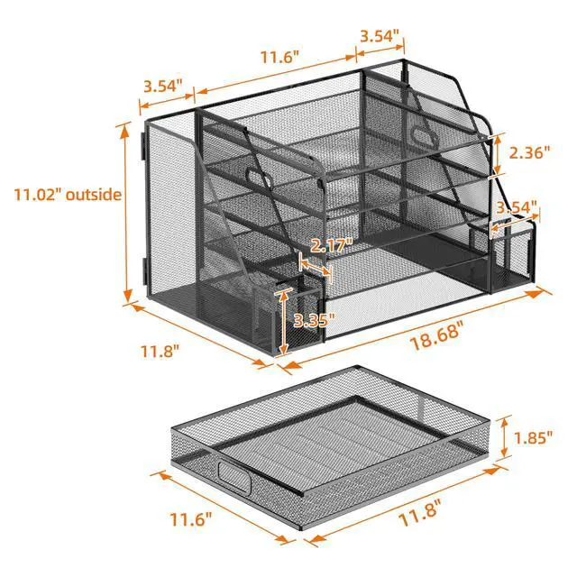 Alt view image 6 of 7 - Mesh Desk Organizer with File Holder, 5-Tier Paper Letter Tray Organizer with Magazine Holder, Desktop Organizer and Storage with Drawer for Office Supplies Home or School (Black)