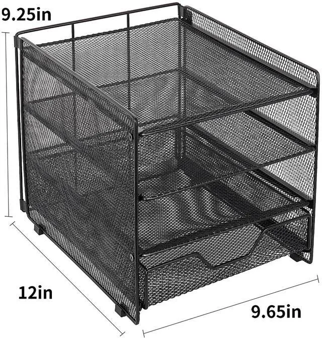 Alt view image 2 of 7 - Desk Organizers and Accessories, 4-Tier Desktop File Organizer with Drawer, Office Desk Accessories & Workspace Organizers for Office, Home Supplies(Black)