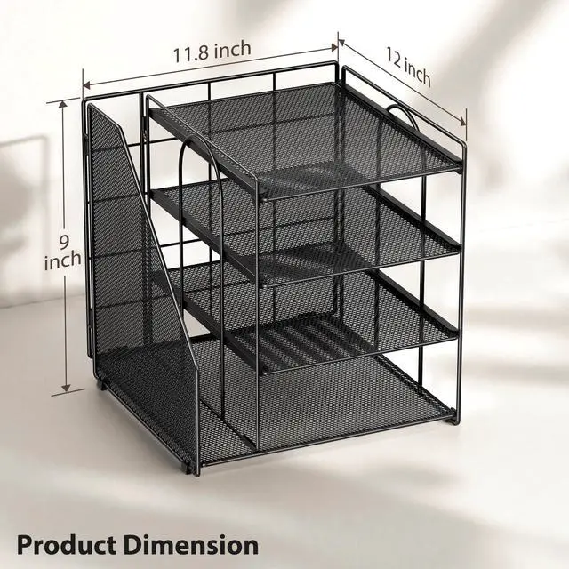 Alt view image 6 of 7 - Desk Organizer, 4-Tier Metal File Organizer for Desk with Vertical File Holder, Office Accessories and Desktop Storage for Office Supplies (Black)