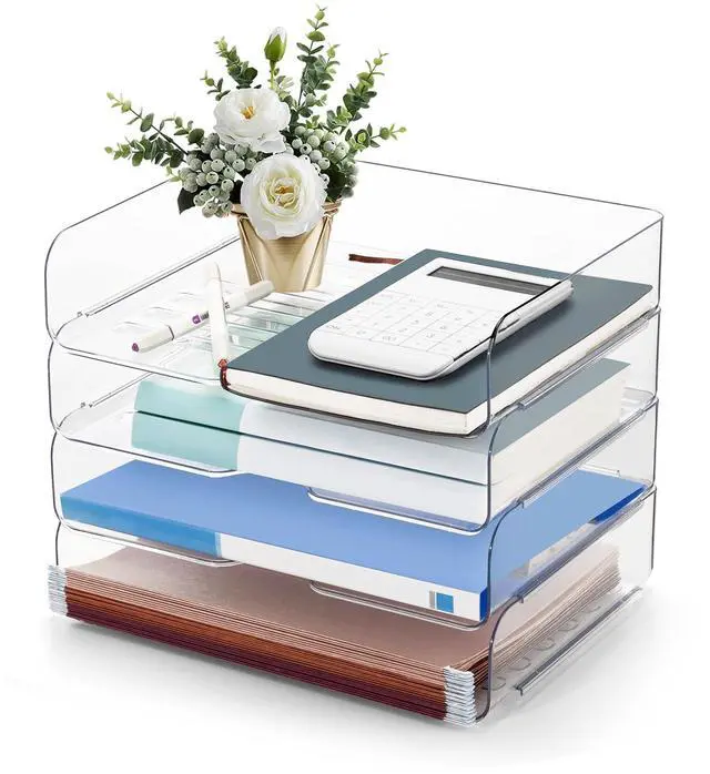Main image of Desk Organizer and Storage,4-Tier Paper Letter Tray Organizers,Stackable Clear Desktop Organizer for Documents,Book Magazine Storage,Office Supplies, (Clear,4 Pack)
