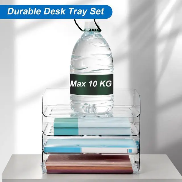 Alt view image 6 of 7 - Desk Organizer and Storage,4-Tier Paper Letter Tray Organizers,Stackable Clear Desktop Organizer for Documents,Book Magazine Storage,Office Supplies, (Clear,4 Pack)