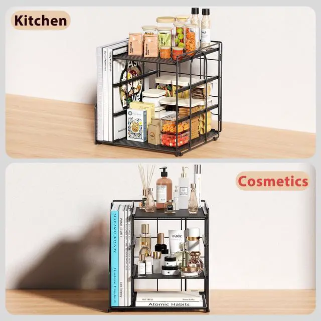 Alt view image 4 of 7 - Desk Organizer, 4-Tier Metal File Organizer for Desk with Vertical File Holder, Office Accessories and Desktop Storage for Office Supplies (Black)
