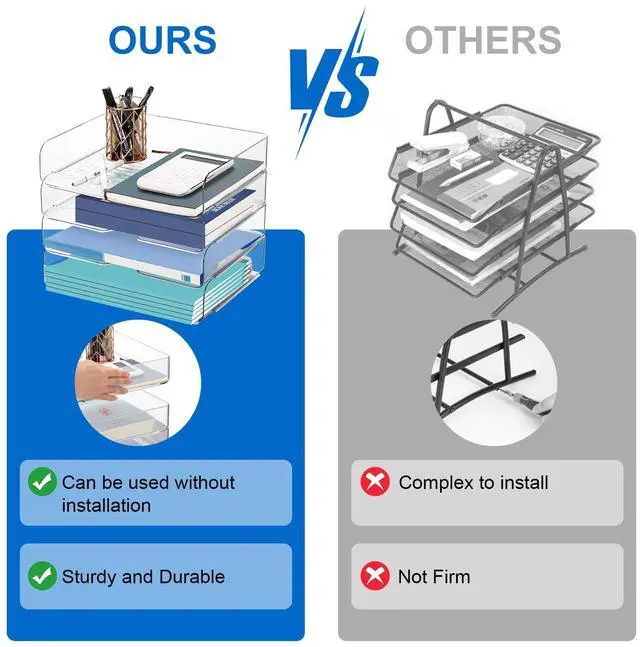 Alt view image 3 of 7 - Desk Organizer and Storage,4-Tier Paper Letter Tray Organizers,Stackable Clear Desktop Organizer for Documents,Book Magazine Storage,Office Supplies, (Clear,4 Pack)
