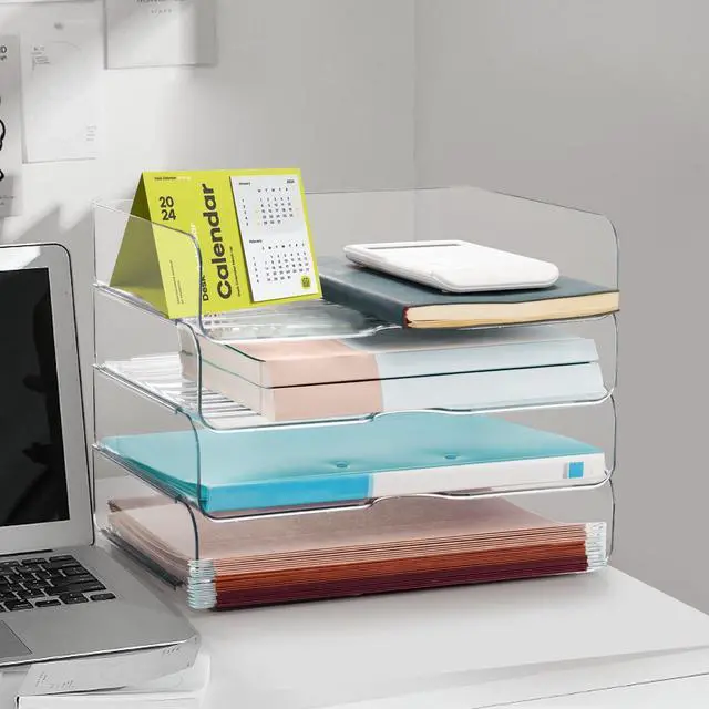 Alt view image 4 of 7 - Desk Organizer and Storage,4-Tier Paper Letter Tray Organizers,Stackable Clear Desktop Organizer for Documents,Book Magazine Storage,Office Supplies, (Clear,4 Pack)