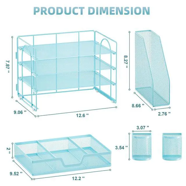 Alt view image 3 of 7 - Desk Organizer and Accessories4-Tier Paper Letter Tray Organizer with File Holder, Desk Accessories & Workspace Organizers with Drawer and 2 Pen Holder (Blue, 15.4" x 9.1" x 8.3")