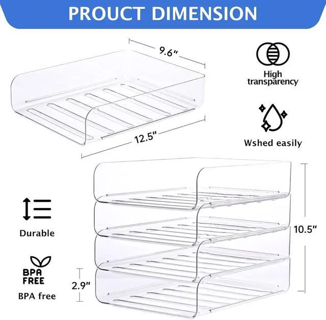 Alt view image 3 of 7 - Stackable Letter Tray Desk Organizer, Set of 4 Clear PET Paper & File Organizers, Document Storage for Office Supplies