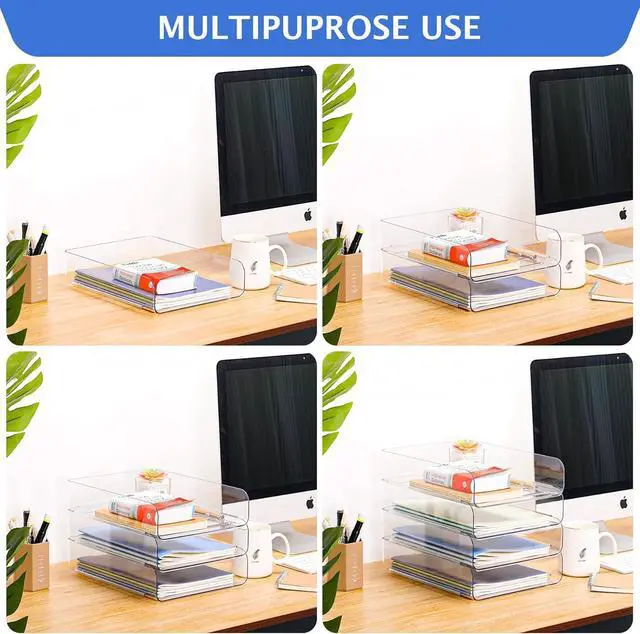 Alt view image 5 of 7 - Stackable Letter Tray Desk Organizer, Set of 4 Clear PET Paper & File Organizers, Document Storage for Office Supplies
