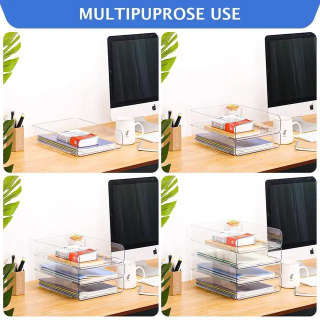 Alt view image 7 of 7 - Stackable Letter Tray Desk Organizer, Set of 4 Clear PET Paper & File Organizers, Document Storage for Office Supplies