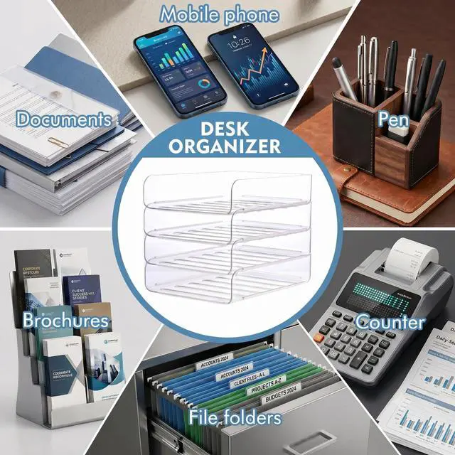 Alt view image 6 of 7 - Stackable Letter Tray Desk Organizer, Set of 4 Clear PET Paper & File Organizers, Document Storage for Office Supplies