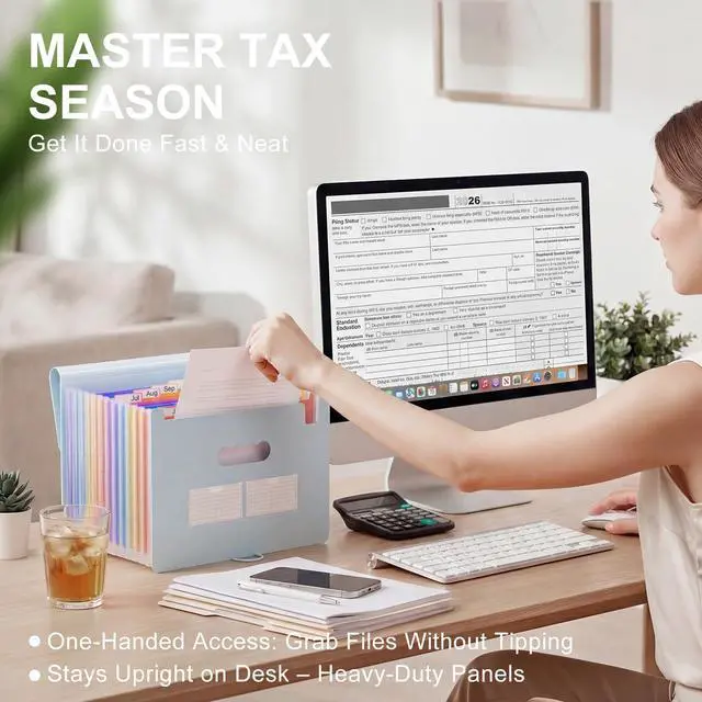 Alt view image 4 of 5 - Accordion File Organizer, 12 - Pocket Expanding File Folders for Paper Receipts, Bill&Taxes Organizer, Letter/A4 Size Document Holder for School, Office, Home with Colorful tabs-Light Blue