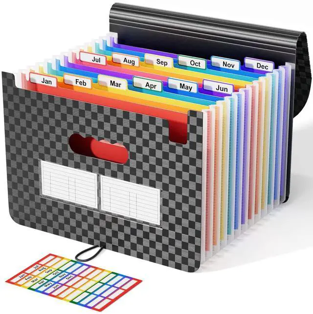 Main image of 12-Pocket Accordion File Organizer, Expandable File Folder with Colorful A-Z Tabs, Portable Bill & Receipt Organizer, Desktop Letter/A4 Document Storage for Home & Office-Black Matt