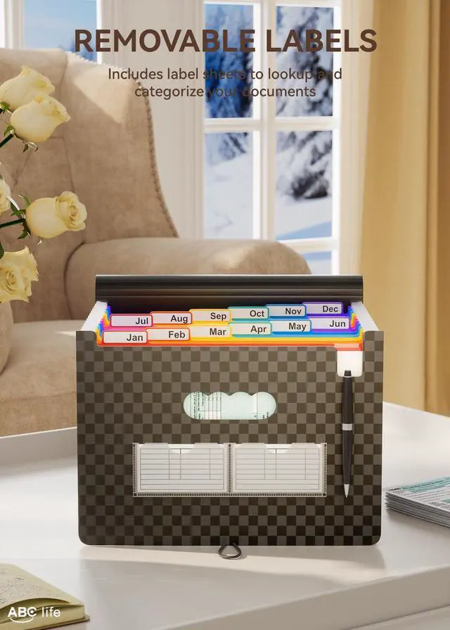 Alt view image 4 of 7 - 12-Pocket Accordion File Organizer, Expandable File Folder with Colorful A-Z Tabs, Portable Bill & Receipt Organizer, Desktop Letter/A4 Document Storage for Home & Office-Black Matt