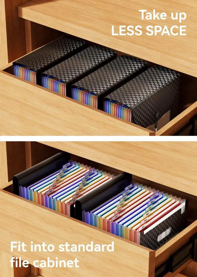 Alt view image 5 of 7 - 12-Pocket Accordion File Organizer, Expandable File Folder with Colorful A-Z Tabs, Portable Bill & Receipt Organizer, Desktop Letter/A4 Document Storage for Home & Office-Black Matt