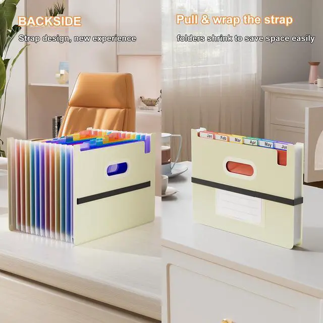 Alt view image 4 of 5 - Accordion File Organizer, 12 - Pocket Expanding File Folders Upright & Open Top,for Paper Receipts, Bills&Taxes Organizer, Letter/A4 Size for School, Office, Home with tab- Beige Color