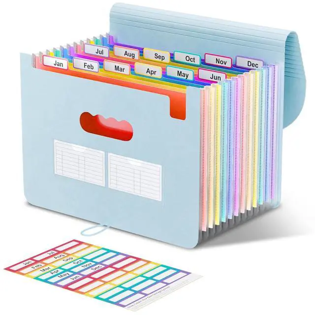 Main image of Accordion File Organizer, 12 - Pocket Expanding File Folders for Paper Receipts, Bill&Taxes Organizer, Letter/A4 Size Document Holder for School, Office, Home with Colorful tabs-Light Blue