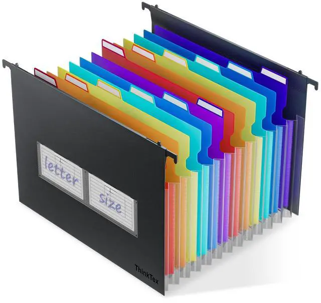 Main image of Plastic Expanding Hanging File Folders,12 Accordion Pockets,Large Capacity for Letter Size, Organizer for Filing Cabinet,Ideal for Tax,Contracts,Invoices,for Office,School & Home,Black