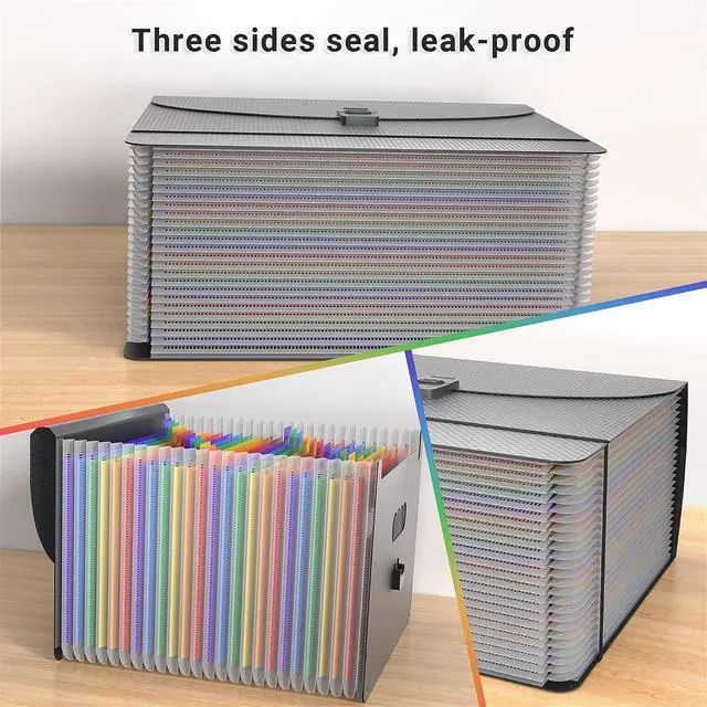 Alt view image 4 of 7 - Expanding File Folders,Accordion File Organizer,25 Pockets Expandable File Folder with Plastic Handle,Portable Filing Box,Monthly Bill Receipt Paper and Document Organizer,Colored Tabs,A4/Letter Size