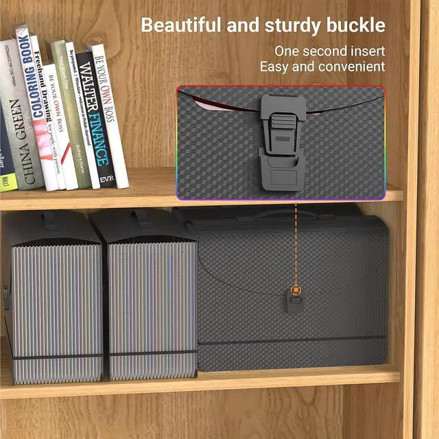 Alt view image 7 of 7 - Expanding File Folders,Accordion File Organizer,25 Pockets Expandable File Folder with Plastic Handle,Portable Filing Box,Monthly Bill Receipt Paper and Document Organizer,Colored Tabs,A4/Letter Size