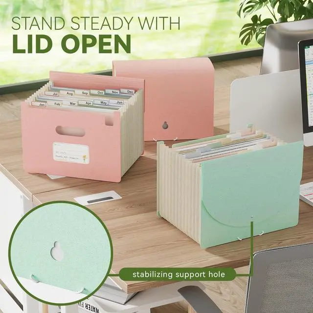 Alt view image 4 of 6 - Accordion File Organizer, 12-Pocket Wheat Straw Expanding File Folder, Portable Monthly Bill & Tax Receipt Organizer, Letter/A4 Size Document Holder with Colorful Tabs-Strawberry Pink