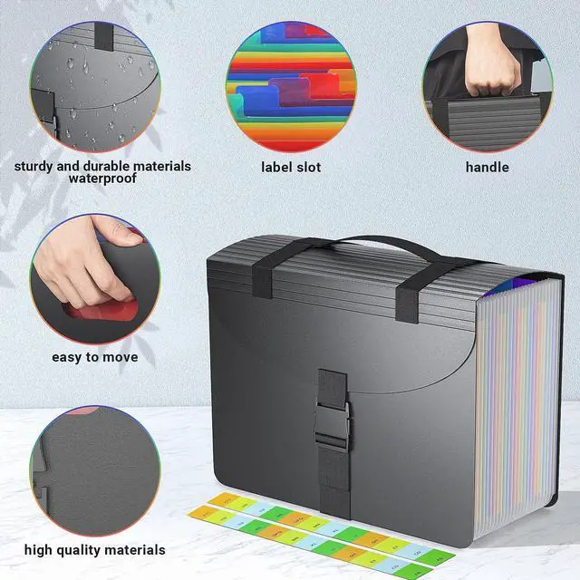 Alt view image 4 of 7 - File Organizers with Handle,25 Pockets Accordion File Organizer,Portable Expanding File Folder for Receipt,Bill, A4/Letter Size Paper,Documents,a-z Tabs Included in Filing Folder Frosted
