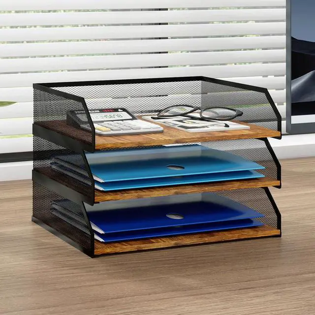 Main image of 3-Tier Stackable Paper Tray, Metal Mesh Desktop Organizer, Paper Sorter, Letter Trays,File Document Storage Rack for for Home, Office, School (Retro)