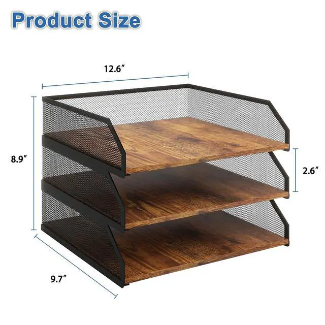 Alt view image 2 of 7 - 3-Tier Stackable Paper Tray, Metal Mesh Desktop Organizer, Paper Sorter, Letter Trays,File Document Storage Rack for for Home, Office, School (Retro)