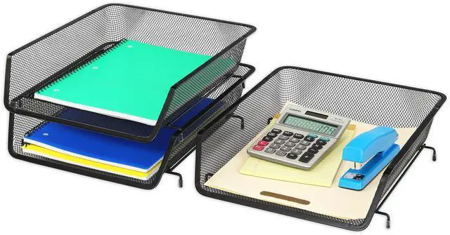 Alt view image 4 of 4 - Stackable Desk File Document Letter Tray Organizer, 3 Packs, Black