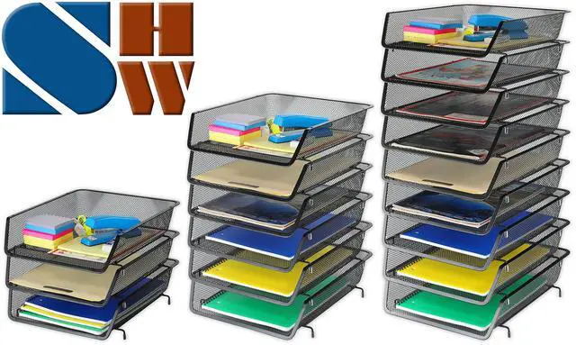 Alt view image 3 of 4 - Stackable Desk File Document Letter Tray Organizer, 3 Packs, Black