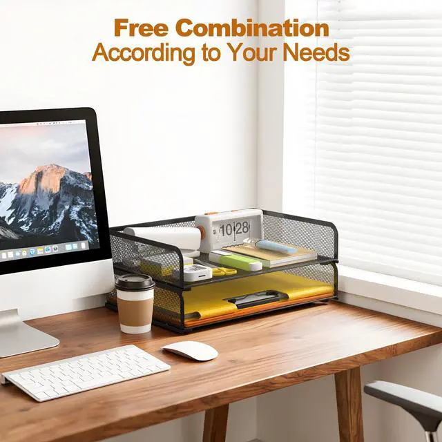 Alt view image 6 of 6 - 2-Pack Metal Mesh Stackable Paper Letter Trays Organizer for Classroom,Office Desk File Sorter Holder Organizer Storage Box for Letter/A4 Size Folder Documents-Black