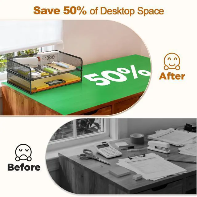 Alt view image 3 of 6 - 2-Pack Metal Mesh Stackable Paper Letter Trays Organizer for Classroom,Office Desk File Sorter Holder Organizer Storage Box for Letter/A4 Size Folder Documents-Black
