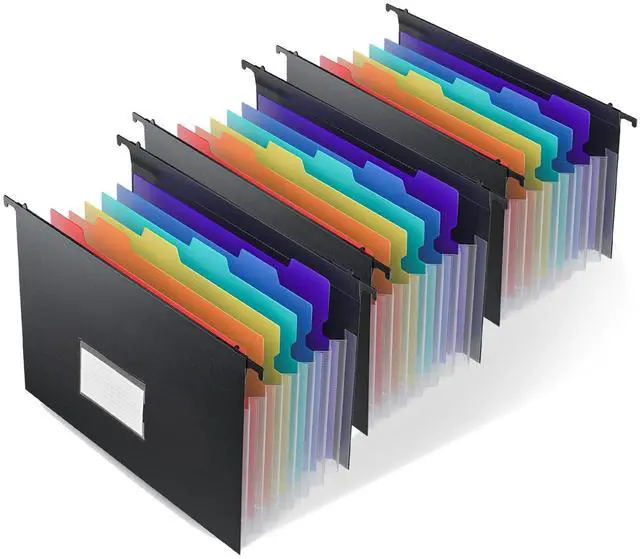 Main image of 7 Pockets Expanding Hanging File Folders with Elastic Rope, Filing Cabinet Organizer with 1.2" Expansion, Drawer Folders Inserts with Tabs, Portable Dividers for Home Office School, A4 Size 3 Pack