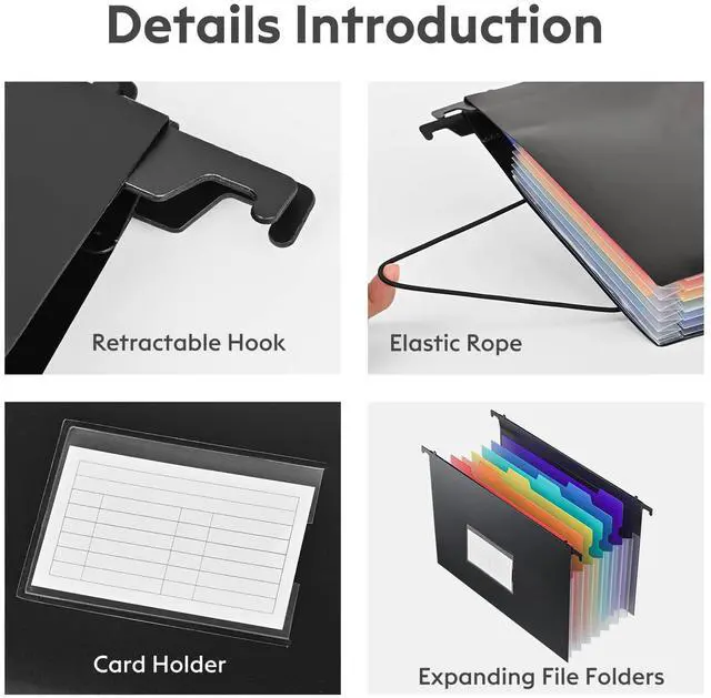 Alt view image 3 of 7 - 7 Pockets Expanding Hanging File Folders with Elastic Rope, Filing Cabinet Organizer with 1.2" Expansion, Drawer Folders Inserts with Tabs, Portable Dividers for Home Office School, A4 Size 3 Pack