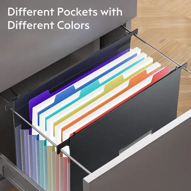 Alt view image 4 of 7 - 7 Pockets Expanding Hanging File Folders with Elastic Rope, Filing Cabinet Organizer with 1.2" Expansion, Drawer Folders Inserts with Tabs, Portable Dividers for Home Office School, A4 Size 3 Pack