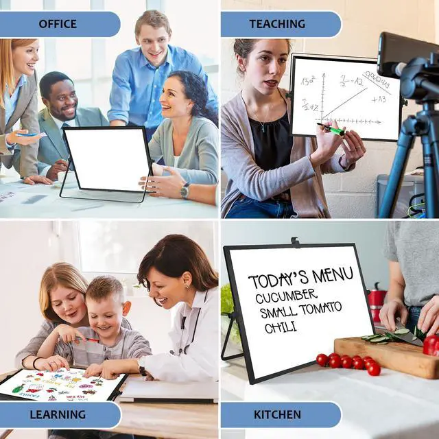 Alt view image 6 of 6 - White Board with Stand, Small Dry Erase Board, 16"x12" Magnetic Whiteboard Double-Sided Dry Erase Board with Stand, Desktop Whiteboard Easel, Portable White board Dry Erase for Office, Home, Black