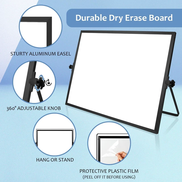 Alt view image 3 of 6 - White Board with Stand, Small Dry Erase Board, 16"x12" Magnetic Whiteboard Double-Sided Dry Erase Board with Stand, Desktop Whiteboard Easel, Portable White board Dry Erase for Office, Home, Black
