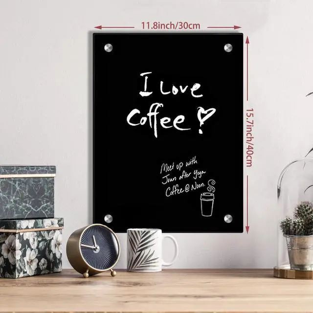 Alt view image 3 of 6 - Black Glass Dry Erase Whiteboard, 12" x 16" Frameless White Board for Home,School,Office,Black Surface(Glass BB-BK-3040)