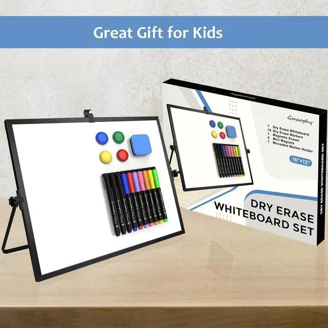 Alt view image 5 of 6 - White Board with Stand, Small Dry Erase Board, 16"x12" Magnetic Whiteboard Double-Sided Dry Erase Board with Stand, Desktop Whiteboard Easel, Portable White board Dry Erase for Office, Home, Black