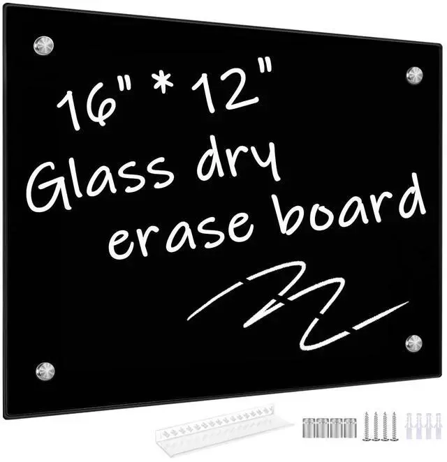 Main image of Black Glass Dry Erase Whiteboard, 12" x 16" Frameless White Board for Home,School,Office,Black Surface(Glass BB-BK-3040)