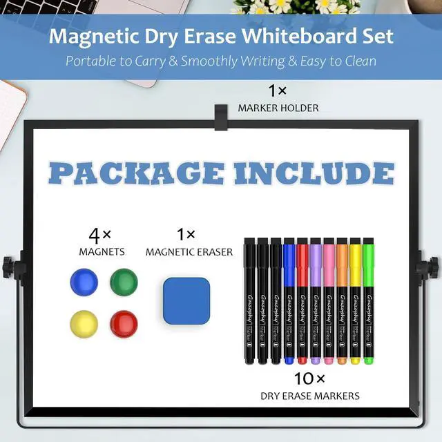 Alt view image 2 of 6 - White Board with Stand, Small Dry Erase Board, 16"x12" Magnetic Whiteboard Double-Sided Dry Erase Board with Stand, Desktop Whiteboard Easel, Portable White board Dry Erase for Office, Home, Black