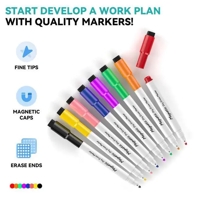Alt view image 5 of 6 - Dry Erase White Board, Magnetic Desktop Whiteboard 16 x 12inch with Stand, 10 Markers, 4 Magnets and 1 Eraser, Portable Double-Sided White Board for Kids Drawing, Office, Home, School - Black
