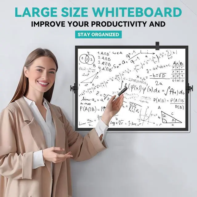 Alt view image 6 of 6 - Dry Erase White Board, Magnetic Desktop Whiteboard 16 x 12inch with Stand, 10 Markers, 4 Magnets and 1 Eraser, Portable Double-Sided White Board for Kids Drawing, Office, Home, School - Black