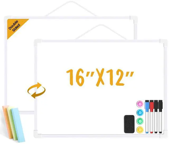 Main image of Small Dry Erase Board for Wall, 16" x 12" Double-Sided Hanging Whiteboard, Magnetic White Board with 4 Markers, 4 Magnets and 3 Mini Sticky Notes, Portable Whiteboard for Kids, School, Home, Office
